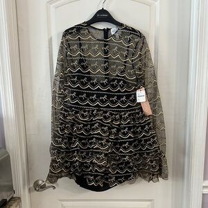 NWT Alice McCall x Free People Black and Gold Bow Dress - Size 10